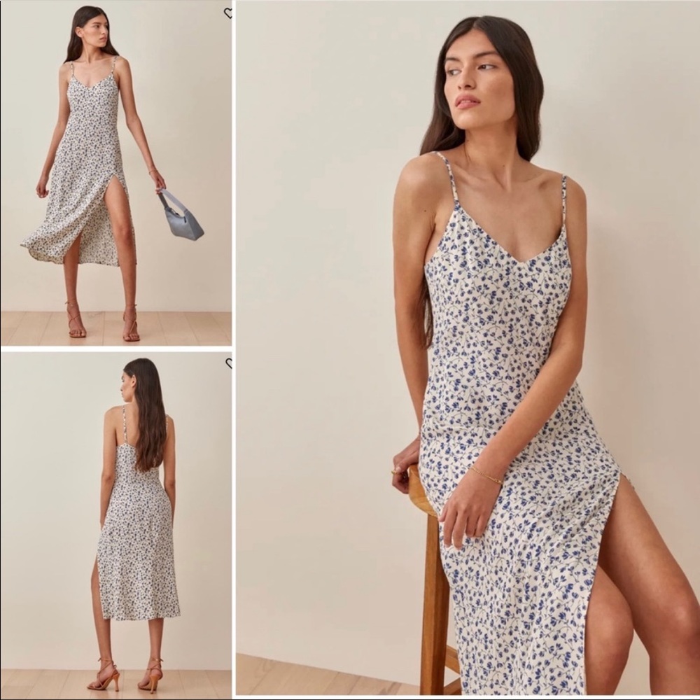 Reformation | NWOT Crimini Dress in Mykonos Blue White Floral Size 10 New